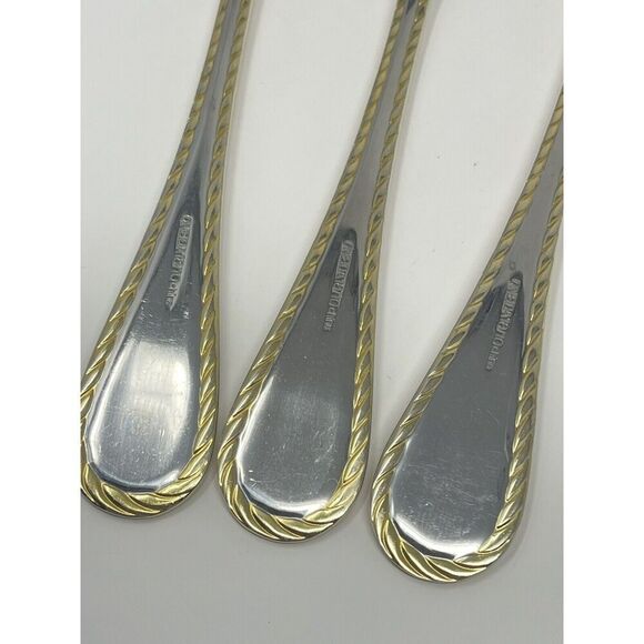 Oneida GOLDEN BELMONT Stainless Rope Edge Gold Dinner Forks 8 1/8” Set Of 3 - Picture 6 of 7